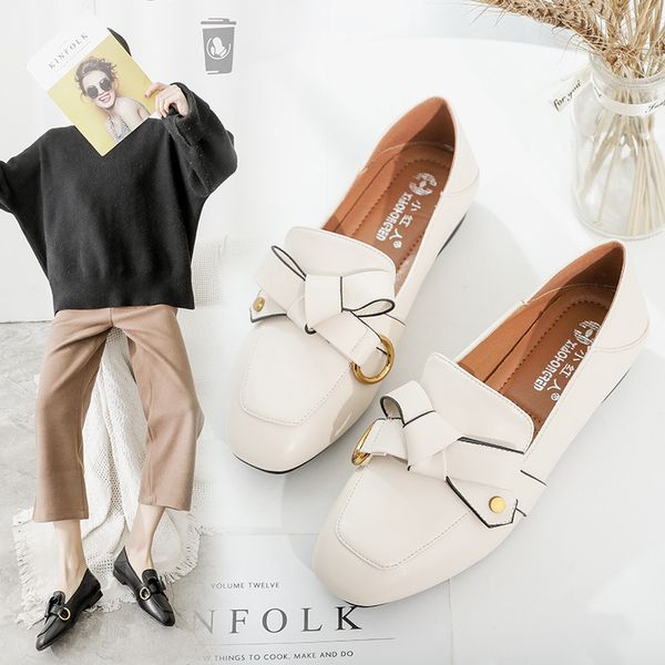 

classics fashion leisure women flats spring autumm square toe casual slip-on loafers shallow pu casual single shoes, Black