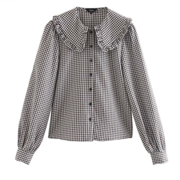 

women fashion basic plaid blouses peter pan collar long sleeve female casual sweet chic blusas mujer, White;black