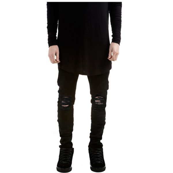 

men's jeans products casual slim elastic black pencil pants skinny hole men, Blue