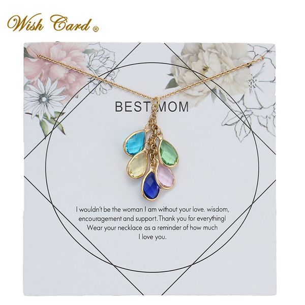 

wish card colorful water drop gold chian necklace copper pendant card mother day gift memory wedding necklace dropship ey6002, Silver
