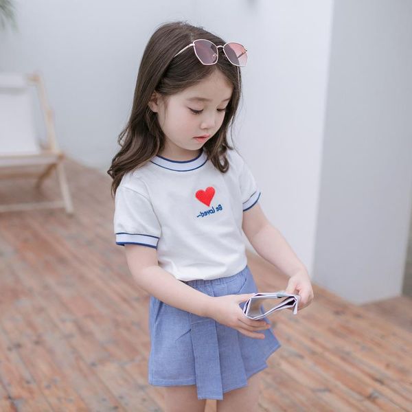 

children's wear 2020 girls summer new love suit tide korean t-shirt + skirt, White