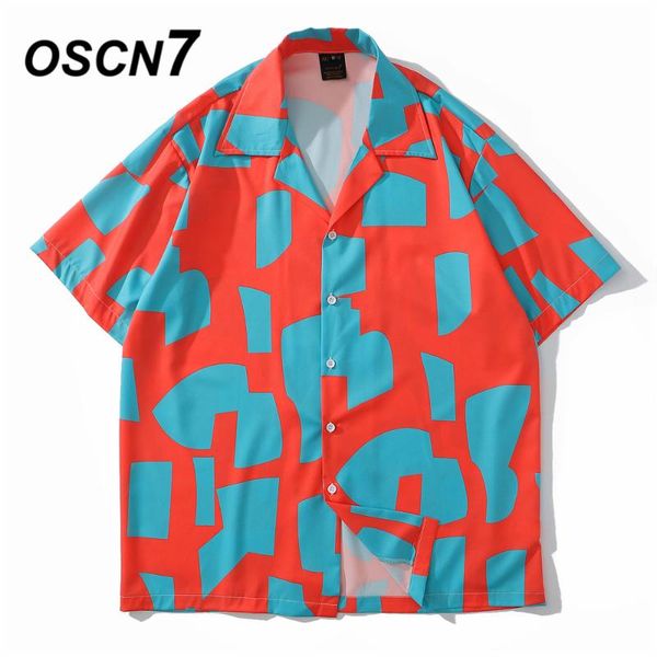 

oscn7 casual printed short sleeve shirt men street 2020 hawaii beach oversize women fashion harujuku shirts for men 3932, White;black