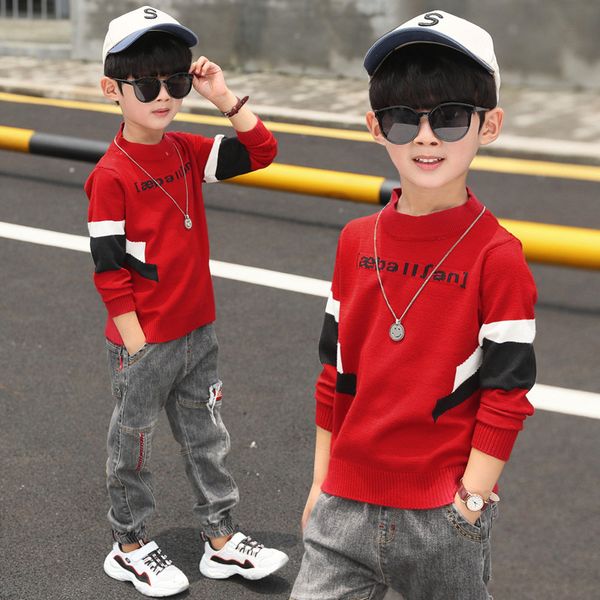 

2019 new children's clothing spring autumn boys korean version fashion letter printing cotton mixed colors sweater top, Blue