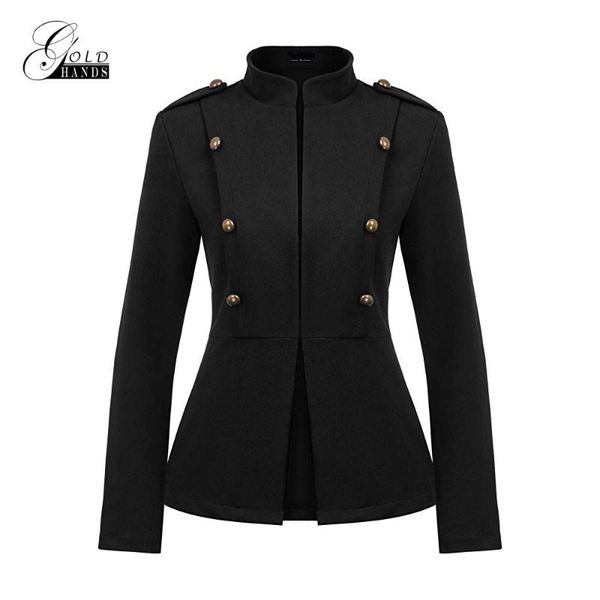 

gold hands 2020 fashion women vintage slim coat casual long sleeve buttons fit solid elegant office lady work business jacket, Black