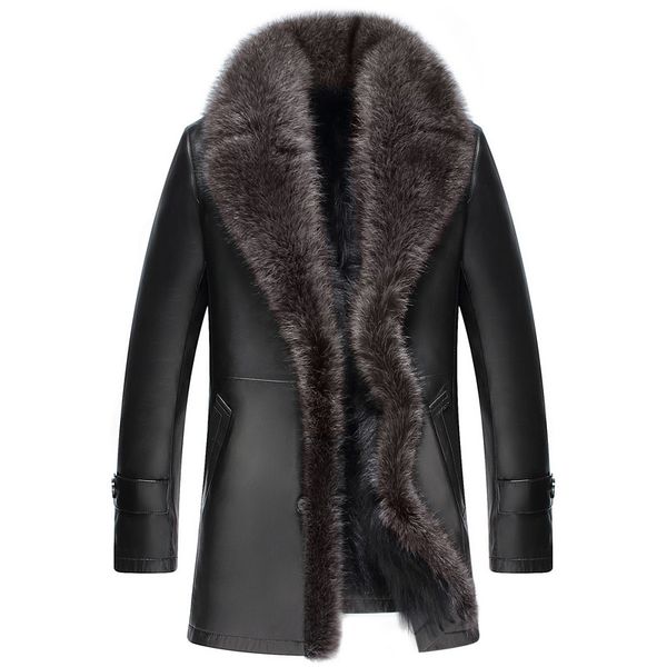 

genuine leather jacket men winter jacket real sheepskin coat for men raccoon fur warm jackets plus size 5xl veste homme my1761, Black