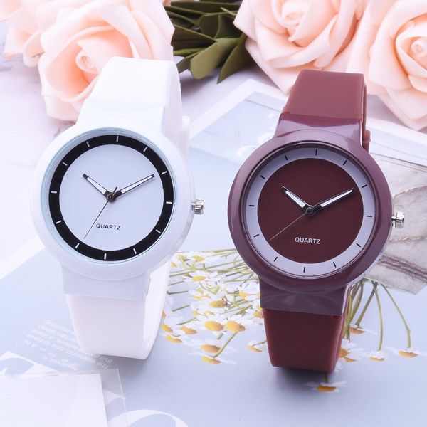 

woman wrist watch fashion silicone band analog quartz round watches zegarek damski montre femme marque de luxe 2019 kol saati, Slivery;brown