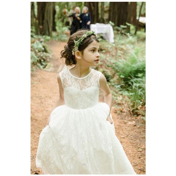 

boho wedding flower girl dress bohemian full lace kids first communion gowns little girl holy birthday party dresses customize, White;blue