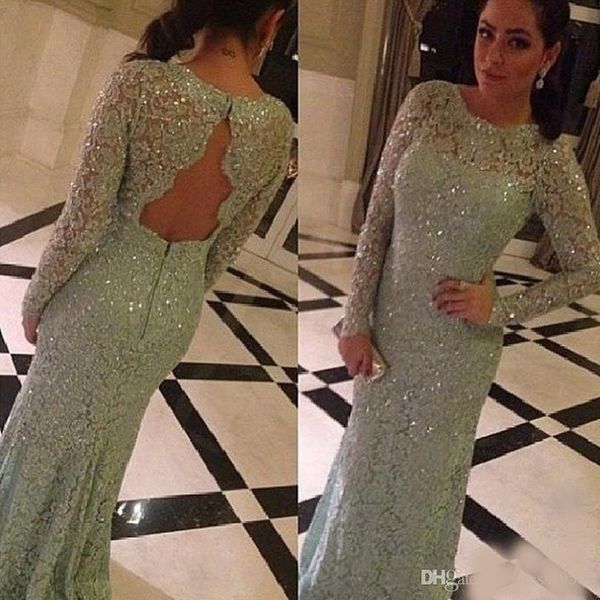 

2020 prom dresses jewel neck long sleeves full lace beaded long sweep train open back evening party gowns custom evening dresses, Black