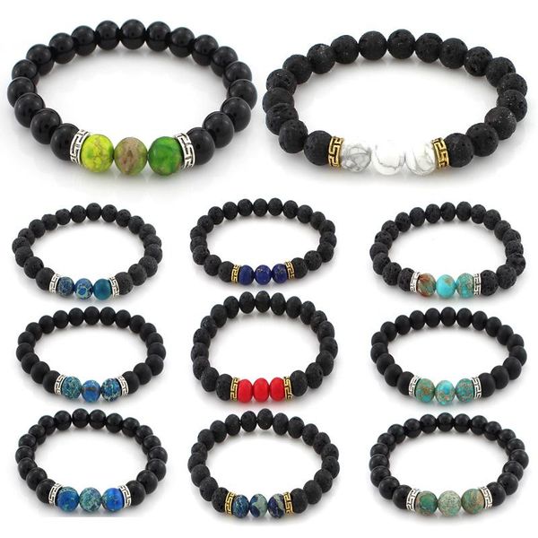 

7 chakra healing bracelet lava stone diffuser yoga mala meditation gemstones beads jewelry for energy healing protection, Black