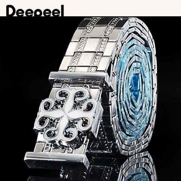 

deepeel1pc 3.2*100-120cm men's metal stainless steel belt high-quality luxury designer belts for men youth punk jeans decoration t20061, Black;brown