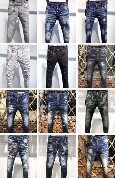 

fashion icon d2 men jeans hip hop holes mens casual design ripped jeans distressed skinny trousers denim biker jeans classic man long pants, Blue