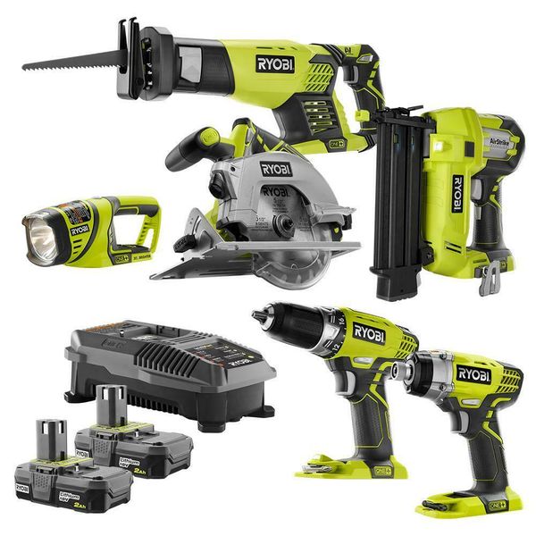 

ryobi power tool combo kit 18v li-ion cordless battery charger blades (6-tool