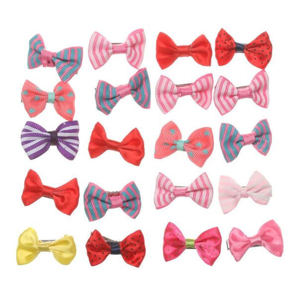 

20pcs random color mixed bowknot girls hair clip duckbill clip baby cute candy color barrettes kids girls headwear gift, Slivery;white