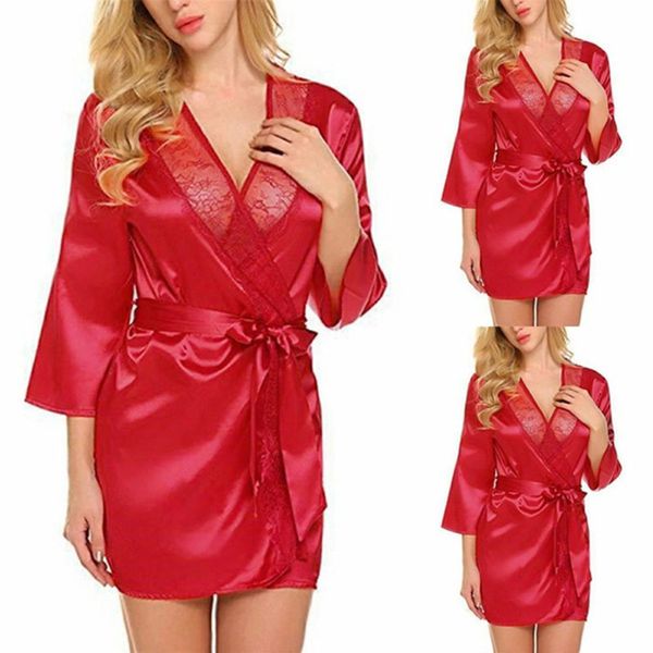 

autumn fashion casual solid long sleeve lace sleep women's polyester splicing sleepwear, Black;red