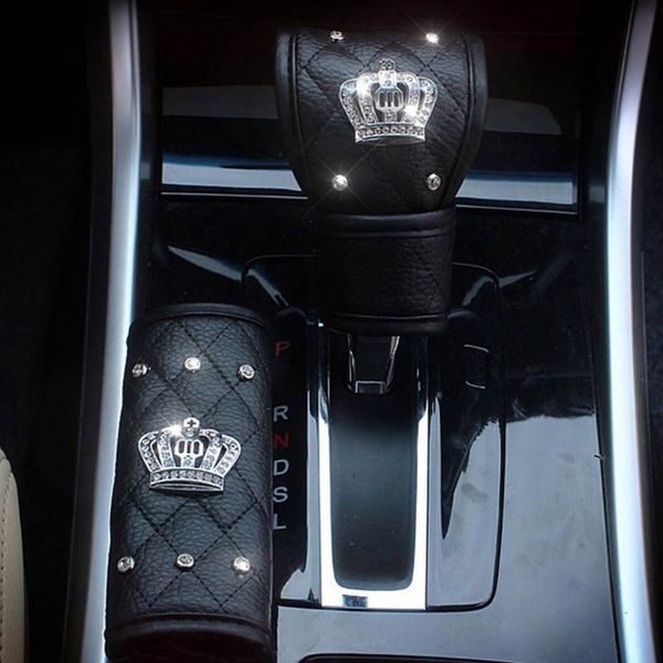 

car seat belt cover leather seat belt shoulder pad crown crystal rhinestones diamond shifter gear cover hand brake covers sets