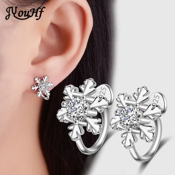 

jyouhf fashion snowflake women's clip earrings without piercing ear clip cubic zirconia ear cuff earirngs jewelry accessories, Silver