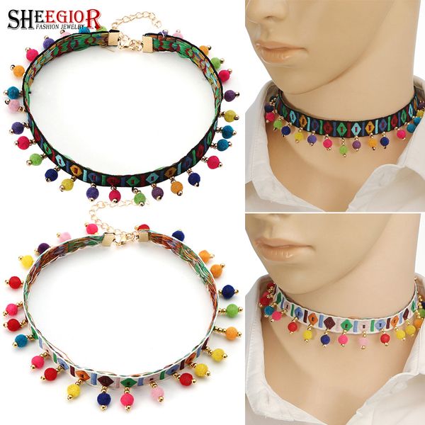 

boho ethnic collar necklace women accessories lovely multicolor embroidery chains torques short choker necklaces fashion jewelry, Blue;slivery