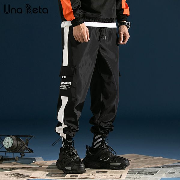 

una reta men's harem pants 2019 spring summer new hip hop male printing side pocket trousers fashion streetwear casual pants, Black