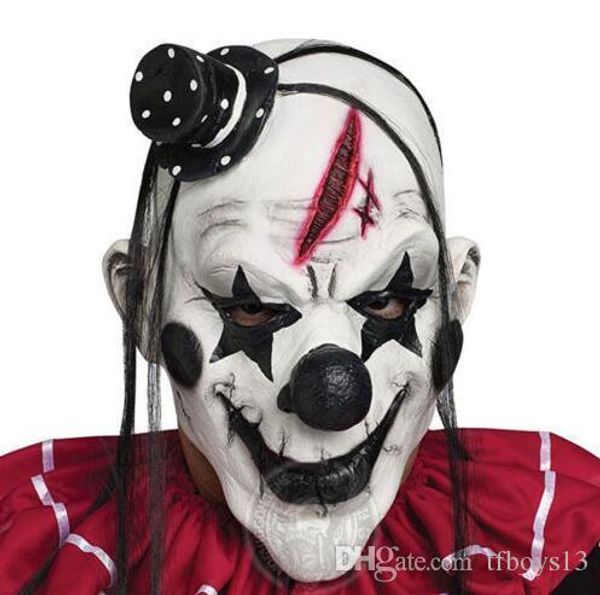 

lxh brandnew cool deluxe horrible scary clown mask men latex white hair halloween clown evil killer demon clown mask