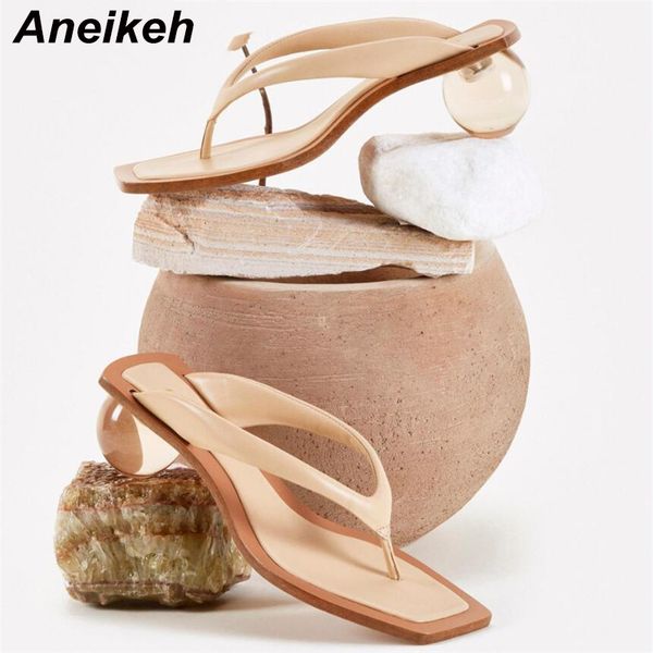 

aneikeh 2020 new clear ball heels flip flops women slippers thong summer slides mujer beach shoes sandales femme size 42 43, Black
