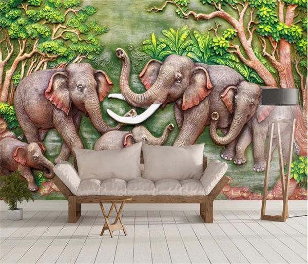 elefante 3d Wallpaper Sala chineses em relevo fresco parede tridimensional papel HD Impressão Digital Moisture parede