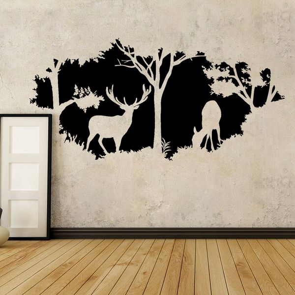 Nature Vinyl Wall Decal Deer Animal Trees Home Interior Decor