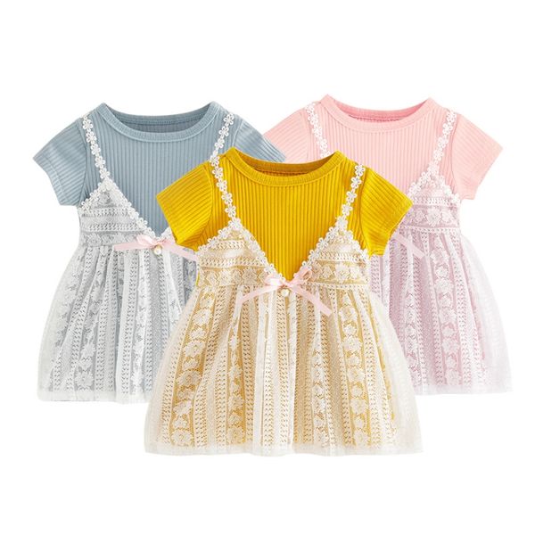 

newborn baby girl lace princess dress summer toddler short sleeve dresses wedding birthday party clothes 1-3y baby girl clothes, Red;yellow