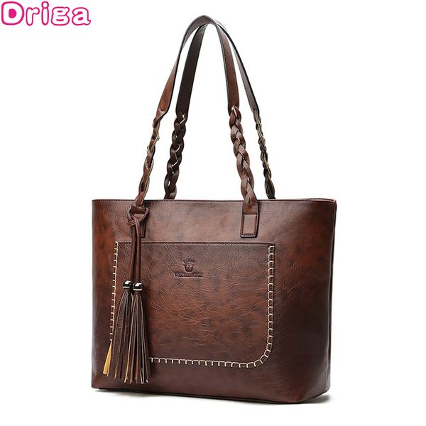 

driga fashion large capacity causal shoulder bags for women 2019 fall leather fringe purse handbags retro tassel shopper tote