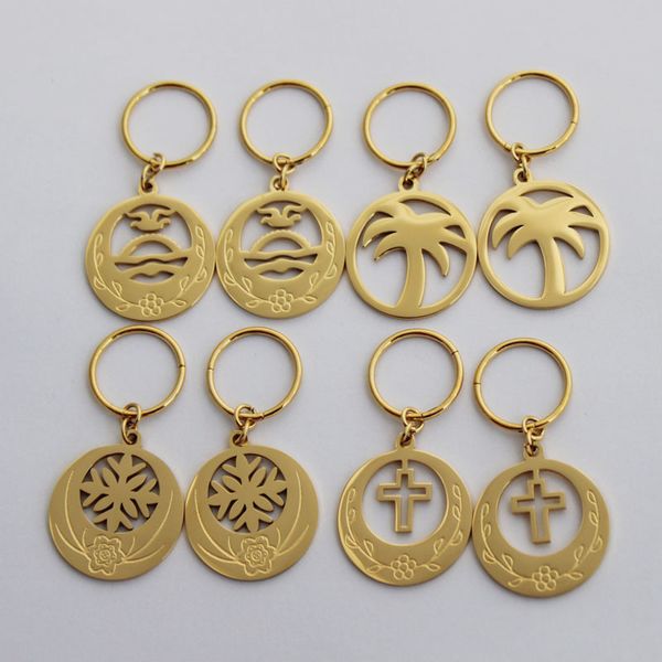 

rould flower cross coconut tree earring kiribati flag gold earring for women, Golden