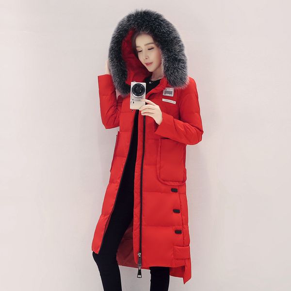 

women's dress winter 2018 new style fashion oversized fur collar thick cotton-padded clothes slim fit elegant cotton coat women, Blue;black