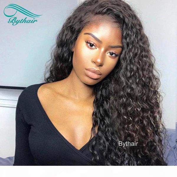 

natural curly human hair lace front wigs 130% 150% density brazilian virgin hair bleached knots wavy full lace wigs with baby hairs, Black;brown