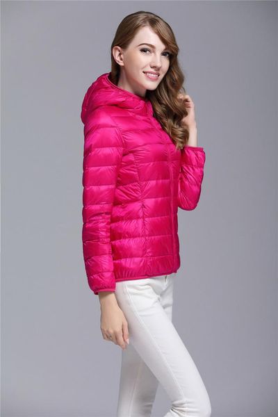 

fashion new ladies down jacket with hood candy color sports youth casual white duck down warm thin solid color, Black