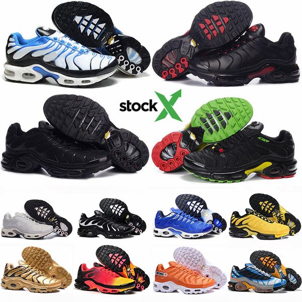 

2020 cushion tn plus black golden bred running shoes tns requin camo triple white royal blue designer sports sneaker trainers with stock x, White;red