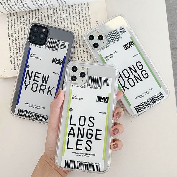 

мода смешной сотовый телефон авиабилет Дело HK LA NY окрашена для iPhone 11 про макс X XR XS