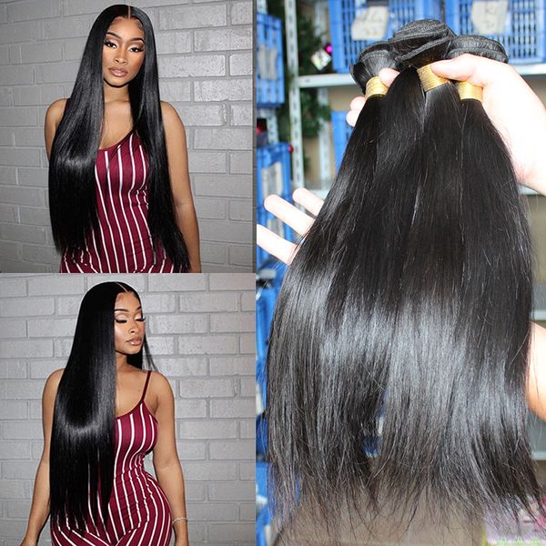 

straight brazilian virgin hair weave bundles with closure human hair bundle extension raw hair products 10"-26, Black