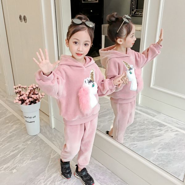 

winter girls hood unicorn-patterned warm hoody worn by girls children's hoodies with shiny unicorns thermal hoodie in winter, Black