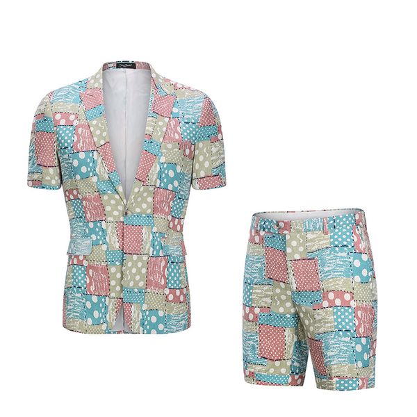 

men's suits & blazers men suit summer fashion slim fit short sleeve jacket shorts two pieces casual hawaii beach seaside 100% cotton us, White;black