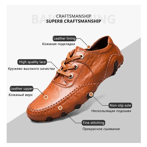 

genuine leather shoes men lace-up male autumn winter walking casualshoes driver quality footwear zapatos sapato, Black