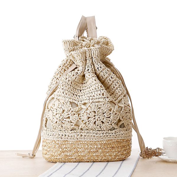 

summer 2019 women backpack handmade knitted flower drawstring lace crochet straw beach bags designer female hollow out backpack