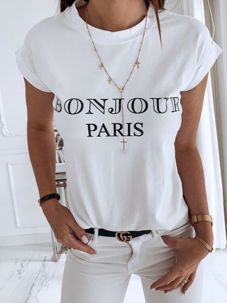 

womens ladies summer loose short sleeve blouse t-shirt, White