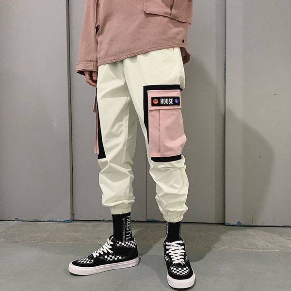 

hip hip pants vintage color block patchwork cargo harem pant streetwear harajuku jogger sweatpant trousers, Black