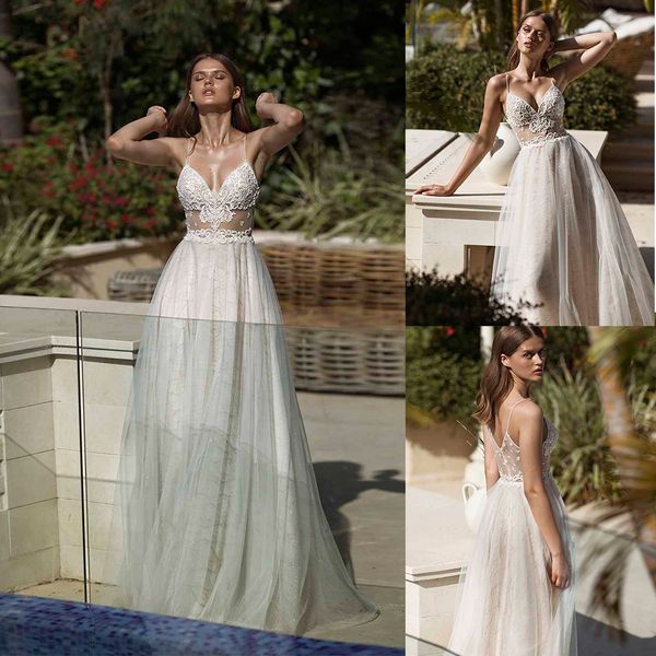 

берта 2020 свадебные платья спагетти милая кружева аппликации пляж свадебные платья поезд стреловидности a-line свадебное платье vestidos de, White