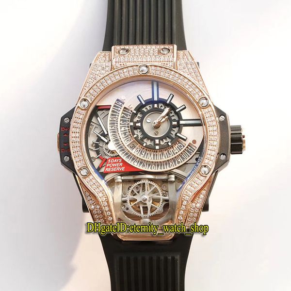

version 45mm 1120 18k rose gold diamond iced out bezel japan miyota automatic mechanical mens watch steel case rubber sport watches 09, Slivery;brown