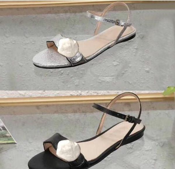 

classic lady sandals buckle metal buckle leather flat bottom beach woman shoes designer luxury woman sandals black large size us11  35-42