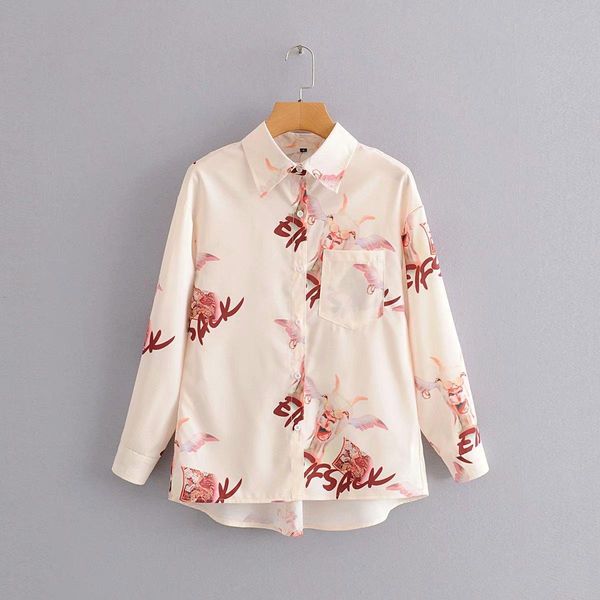 

women spring autumn blouses shirts 2020 new casual long sleeve lapel neck loose elk print shirts work office fashion elegant wholesale, White