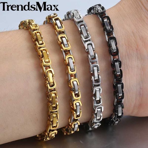 

5mm men's bracelet gold silver stainless steel byzantine link chain bracelets 2018 fashion men jewelry hip hop 7-11" kbb6, Black
