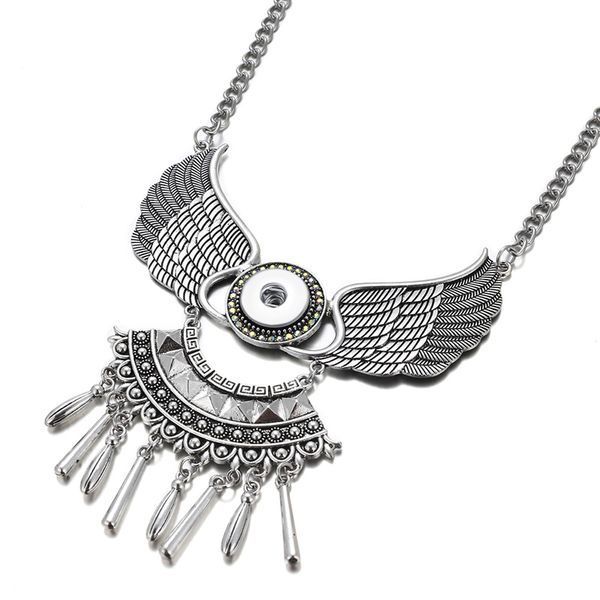 

new dj0148 beauty fashion folk-custom wings pattern snap necklace 50cm fit diy 18mm snap buttons jewlery wholesale, Silver