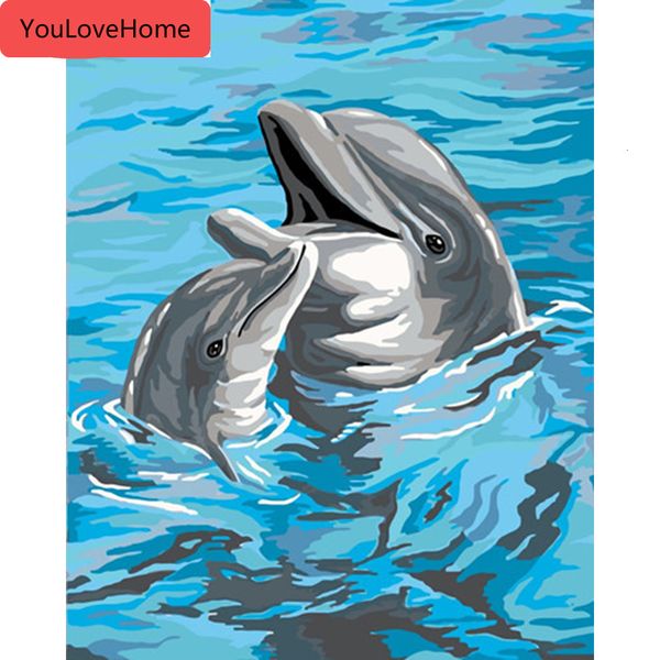 

картина маслом по номерам дельфин животных наборы для рисования холсте ручная роспись diy картины раскраски искусства стены искусства diy ко