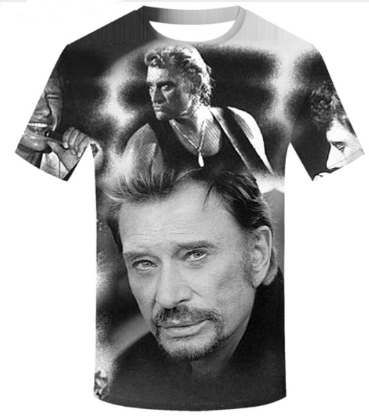 

fashion johnny hallyday rock star t shirt 3d print men/womens funny summer round collar short sleeve casual u1376, White;black