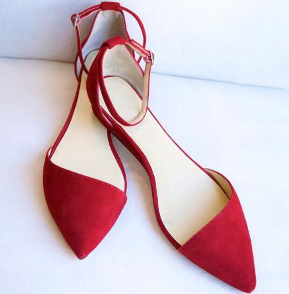 

fashion red suede leather women pointy toe flats elegant style ladies ankle buckles flats dress shoes ballet shoes, Black